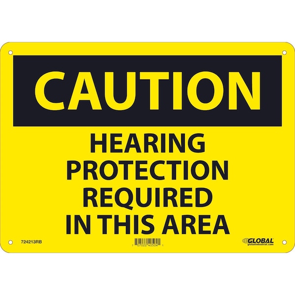 Global Industrial Caution Hearing Protection Required, 10x14, Rigid Plastic 724213RB - main